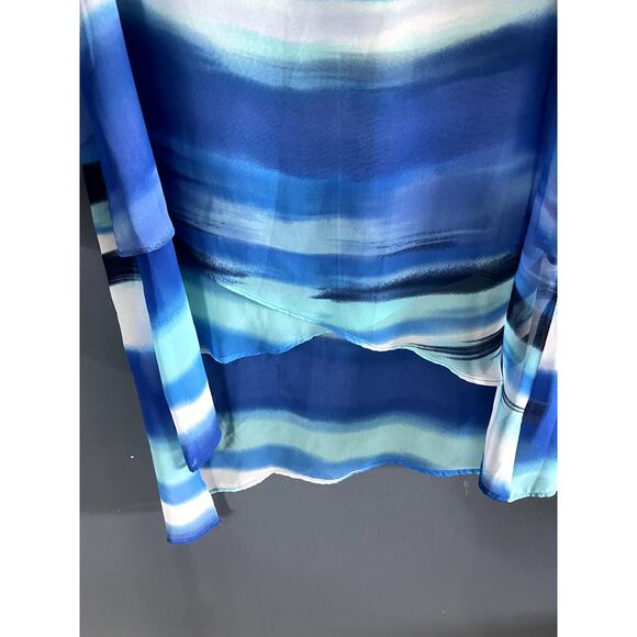 CHA CHA VENTE Top Layered Asymetrical Hilow Multi Blue Sheer Swimsuit Coverup XL - Picture 7 of 9